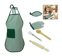 iwobi Chef set Bambino,6 pezzi Stampo Grembiule per Bambini Cottura Set Cucchiaio di Legno e Tappetino Resistente al Calore,Guanto da Forno