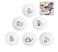 iwobi Set di 6 piatti di salsa di soia in ceramica di gatto, piatto per salsa di soia, ciotola per salsa di porcellana, piatti di servizio di snack
