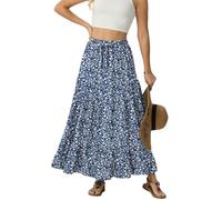 IWOLLENCE Maxi gonne da donna UK lunga da donna elasticizzata in vita una linea fluida due tasche laterali con coulisse leggera e traspirante, Fiore blu e bianco., M