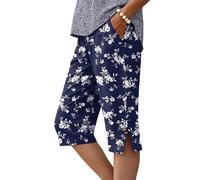 IWOLLENCE Pantaloncini al ginocchio da donna con tasche culottes estivi pantaloni Capri per il Regno Unito orlo diviso bottoni decorativi in legno leggeri e traspiranti elastico in vita