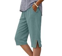 IWOLLENCE - Pantaloncini da donna a lunghezza ginocchio con tasche, culottes estivi, pantaloni capri con orlo diviso per UK, bottoni decorativi in legno, elastico in vita leggero e traspirante, S