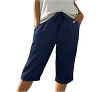 IWOLLENCE Pantaloni corti estivi da donna, lunghezza al ginocchio, leggeri, baggy, da spiaggia, con coulisse, con tasche, con risvolto fisso sull'orlo, con elastico in vita