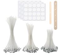 iwontalersy 60 Pezzi Stoppini per Candele,Set di Stoppini per Candele,Viene Fornito Con un Porta Stoppino in Legno e un Adesivo Bifacciale per lo Stoppino,Stoppini per Candele Fai da te
