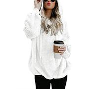 iWoo - Felpa da donna in pile Teddy, con cappuccio doppio, calda, elegante, con cerniera parziale, tinta unita, con tasche, XL