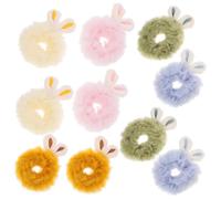 IWOWHERO 10 pezzi Elastici per Capelli in Peluche con Orecchie da Coniglio Fasce Morbide e Morbidissime per Donne e Ragazze per Capelli Medi e Spessi Rosa Beige Blu e Verde