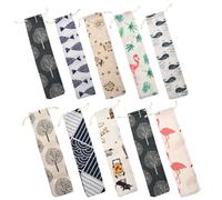 IWOWHERO 10 pezzi Sacchetti Posate in Cotone e Lino con Coulisse Buste per Posate da Viaggio Custodia Leggera per Cucchiai Forchette Coltelli e Cannucce Creativo con Differenti Lavabile e