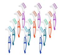 IWOWHERO 12 Pezzi Spazzolino per Protesi Doppia Testa con Impugnatura Ergonomica Portatile per Pulizia Dentiera e Apparecchi Morbide Setole per Delicata di Denti Falsi e Ferretti per