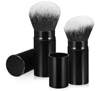 IWOWHERO 2 pezzi Pennelli Trucco Professionali con Manico Retrattile Pennello Fondotinta Piatto e Pennello Angolato per Blush Fibre Sintetiche Morbide con Custodia Protettiva Facili da