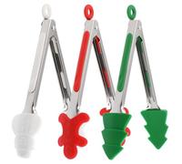 IWOWHERO 3 Pezzi Pinze da Cucina con Punte in Silicone Antiscivolo Mini in Acciaio per Servire Insalate Pane Grigliate e Dolci per Feste e Barbecue Famiglia e Ristoranti