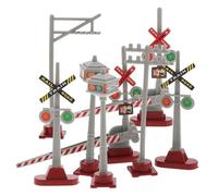 IWOWHERO 8 pezzi Segnali Stradali Miniatura per Modellini Ferroviari Accessori Paesaggio con Luci Semaforo e Pali Luce per Scenari Stazioni Treno Gioco Educativo e DIY