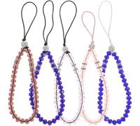 IWOWHERO Cordino per Cellulare Perline di Cristallo 5 Pezzi Cinturino da Polso Anti-Smarrimento Catena Ciondoli Decorativi per Cellulari Accessorio Moda per Regalo e Uso Quotidiano
