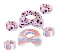 IWOWHERO Fasce per Chioma Leopardato 2 Set Polsini per Lavaggio Viso Fascia Spa per Ragazze Accessori per Trucco Doccia e Cura della Pelle Materiale Durevole e Morbido