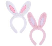 IWOWHERO Fascia per Chioma in Peluche Orecchie da Coniglio 2 Pezzi Bianco e Rosa Cerchietti per Ragazze per Feste in Maschera Festival e Foto Accessori Chioma Decorativi da Donna