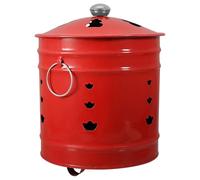 IWOWHERO Inceneritore da Giardino Smaltato Rosso Presa d'Aria Secchio per Combustione Domestica e Tempio Bruciatore per Rifiuti di Carta e Cartone