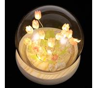 IWOWHERO Lampada da Notte a Tulipano Fai da Te 16 Fiori Rosa Luce Notturna Calda Decorativa per Camere da Letto Kit Completo per Lampada a Fiore Artigianale da Comodino Luce D’Atmosfera