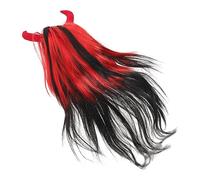 IWOWHERO Parrucca per cosplay con corno rosso, accessorio per costume da cosplay, costume da diavolo per ragazze, costume da cosplay, parrucche per feste in maschera, tromba rock'n'roll in plastica