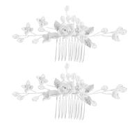 IWOWHERO Pettini Laterali da Sposa in Argilla Polimerica Bianca Fiori e Perle, Set 2 Pezzi, Accessori per Chioma Eleganti per Matrimoni, Acconciature da Sposa e Cerimonie