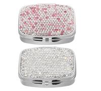IWOWHERO Portapillole Tascabile da Viaggio 2 Scomparti, Mini Porta Vitamine Quadrato da Tasca in Strass Bianco e Rosa, Contenitore Portamedicinali Portatile per Uso Quotidiano e