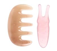 IWOWHERO Set 2 Pezzi Pettine Massaggiante e Piastra Raschiante Guasha in Plastica Rosa, Strumento per Massaggio Capelluto e Zona Occhi, Sollievo Stress e Affaticamento, Uso Domestico