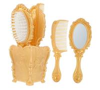 IWOWHERO Set 5 Pezzi Porta Pettine e Spazzola Districante Vintage con Specchio, Supporto Porta Cosmetici per Chioma Bagnati e Asciutti, Accessori per Parrucchiere e Uso Domestico