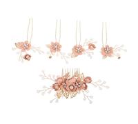 IWOWHERO Set da 5 Pettini per Chioma da Sposa Design Floreale Rosa, Realizzati a Mano in Plastica e Cristalli, Accessori Eleganti per Party e Cerimonie