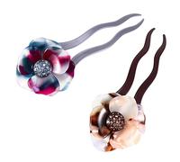 IWOWHERO Set Di 2 Forcine Per Retrò in Acetato A Forma Di U Con Fermaglio A Forma Di Fiore E Diamante Accessorio Per