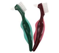 IWOWHERO Spazzolino per Dentiere Doppia Testa Setole Dure in Nylon per Pulizia Completa, 2 Pezzi per Uso Quotidiano da Viaggio, per Anziani