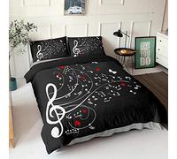IWSDQ Copripiumino Matrimoniale 260X240 con Cerniera e 2 Federa, Nota Musicale Nera Facile Da Purire 3D Set Di Biancheria Da Letto Confortevole Traspirabilità