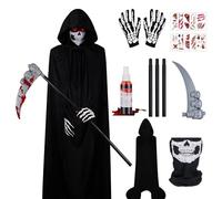 IWTBNOA Costume da Tristo Mietitore di Halloween, Costume da Grim Reaper, Morte Costume di Halloween con Guanti Scheletro, Falce, Guanti Scheletro, Maschera con teschio per Halloween, Feste in Costume