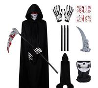 IWTBNOA Costume da Tristo Mietitore di Halloween, Costume da Grim Reaper, Morte Costume di Halloween con Guanti Scheletro, Falce, Guanti Scheletro, Maschera con teschio per Halloween, Feste in Costume