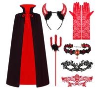 IWTBNOA Costumi Halloween Donna Diavolo, Costume da Diavolo, Costume di Halloween da Donna, Mantello del Diavolo, Vestito Halloween Donna Diavolo, Mantella Reversibile Diavolo per Cosplay Carnevale
