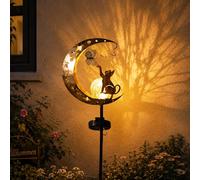 IWTBNOA Lampada solare a forma di luna da giardino, decorazione da terrazza, lampada solare per esterni con gatto, in metallo, luna, da giardino, impermeabile, luci solari da giardino, luci decorative