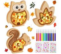 IWTBNOA Luci decorative autunnali in legno, luci d'atmosfera a LED 3D, per autunno, gufo, scoiattolo, foglie autunnali