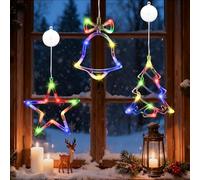 IWTBNOA Luci decorative per finestre natalizie, 3 pezzi, albero stelle, campana, luci natalizie, a LED colorate, con ventose, per finestre, per balconi, feste