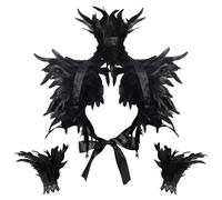 IWTBNOA Mantella in piuma nera con 1 paio di polsini a piuma, costume da maleficent da donna, con piume gotiche, collo a piuma, colore nero, per Halloween, cosplay, Nero