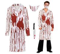 IWTBNOA Zombie, costume da medico, zombie dottore sanguinoso, costume da chirurgo horror halloween, dottore spaventoso, set con camice medico, maschera medica, coltello con effetto sangue per