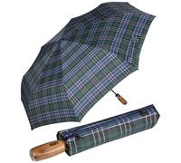 iX-brella - Ombrello da uomo XXL 121 cm con vero manico in legno e accensione automatica, Blu a scacchi con manico, 121 cm
