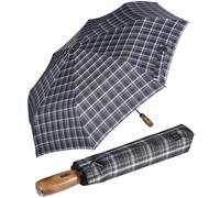 iX-brella - Ombrello da uomo XXL 121 cm con vero manico in legno e accensione automatica, Check scuro B con manico a barra, 121 cm