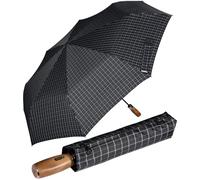 iX-brella - Ombrello da uomo XXL 121 cm con vero manico in legno e accensione automatica, Nero a scacchi con manico, 121 cm