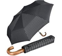 iX-brella - Ombrello da uomo XXL 121 cm con vero manico in legno e accensione automatica, Nero - check black, 121 cm