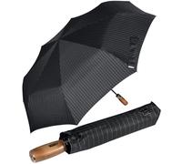 iX-brella - Ombrello da uomo XXL 121 cm con vero manico in legno e accensione automatica, Pinstripes con manico, 121 cm