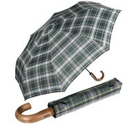 iX-brella - Ombrello da uomo XXL 121 cm con vero manico in legno e accensione automatica, quadrettato verde, 121 cm