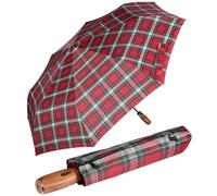 iX-brella - Ombrello da uomo XXL 121 cm con vero manico in legno e accensione automatica, Rosso a scacchi con manico, 121 cm
