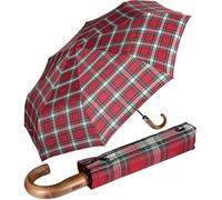 iX-brella - Ombrello da uomo XXL 121 cm con vero manico in legno e accensione automatica, Rosso a scacchi, 121 cm