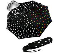 iX-brella Ombrello in fibra di vetro automatico Wetprint - cambia colore in caso di bagnato - Paintdrops, Gocce di pioggia, Taschenschirm Auf-Zu-Automatik, Ombrello tascabile automatico