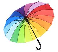 iX-brella Ombrello lungo, di alta qualità, 16 pezzi, con sistema automatico resistente alle tempeste, arcobaleno, 101 cm