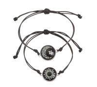 IXDEAXLY Set di 2 braccialetti dell'amicizia, con sole e stelle, luna, luminosi, regalo per migliori amici, San Valentino, per amanti e partner, Black, Zinco, Nessuna pietra preziosa