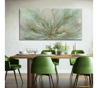 IXEHOH Quadri astratti per camera da letto,decorazioni da parete,verde,fioritura,lamina d'oro,dipinti su tela astratti,arte moderna ispirata alla natura,50x100 cm (19,6x39,3 pollici),senza cornice