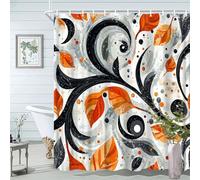 IXEHOH Tenda da bagno moderna,Extra lunga con ganci,motivo a vortice nero,arancione e grigio,tende da doccia lavabili in lavatrice per un arredamento da bagno contemporaneo/198x198 cm