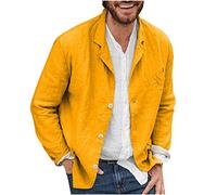 IXII Giacche Leggere Estive da Uomo Capispalla in Cotone E Lino dal Taglio Ampio Elegante Blazer Casual A Tre Bottoni Cappotti Sportivi Primaverili A Tinta Unita-Yellow||L